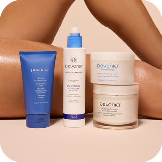 Image features (from left to right) the Silky Skin Body Scrub, Dry Oil Body Moisturizer, Crepe-No-More Body Cream stacked on top of Papaya-Pineapple De-Aging Saltmousse